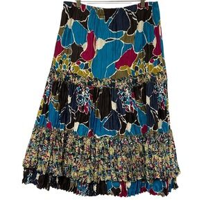 Vintage Nygard Women Silk Blend Sz 12 Tiered Ruffle Maxi Skirt Boho Whimsical